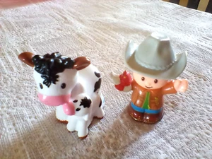 Mattel Fisher Price Little people farmer and cow with calf - Picture 1 of 6