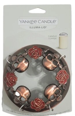 New Yankee Candle Skull Roses Illuma Lid Topper Halloween Copper Gothic Flowers - Image 1 of 4