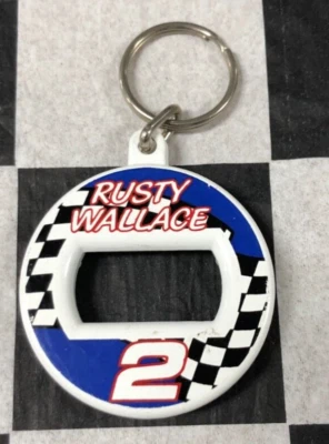 VINTAGE NASCAR Rusty Wallace BEV KEY 3 in 1 CAN BOTTLE TWIST OPENER KEYCHAIN - Image 1 of 2