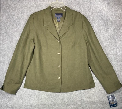 Laura Scott Top Womens 14 Green Linen Blend Button Up Collared - Image 1 of 4