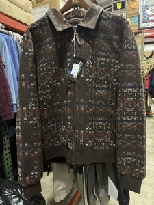 HOOEY Herren Größe Large Bomberjacke braun blau Azteken Reißverschluss Mantel - Neu mit Etikett!!! - Bild 1 von 7