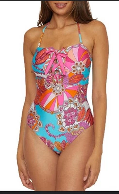 Traje de baño Trina Turk estándar Meilani Bandeau 1 pieza talla 14, halter, $162 nuevo con etiquetas 💚 Foto 1 de 4