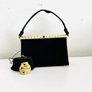 After Five Vintage 1950s Black Satin Evening Clutch Gold Trim with Coin Purse - Picture 1 of 8