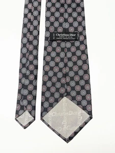 Vintage Christian Dior Tie, Woven Italy Fabric, Geometric Floral, Red Gray Silk - Picture 1 of 5