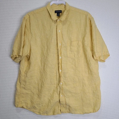 Lands End Mens XL Yellow 100% Linen Short Sleeve Casual Button Shirt - Image 1 of 4