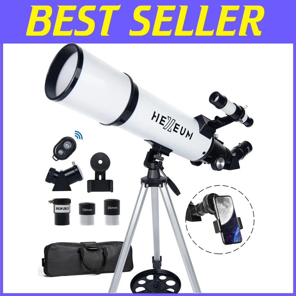 Versatile 80mm Refracting Telescope with Adjustable Tripod & Wireless Control - Image 1 of 4
