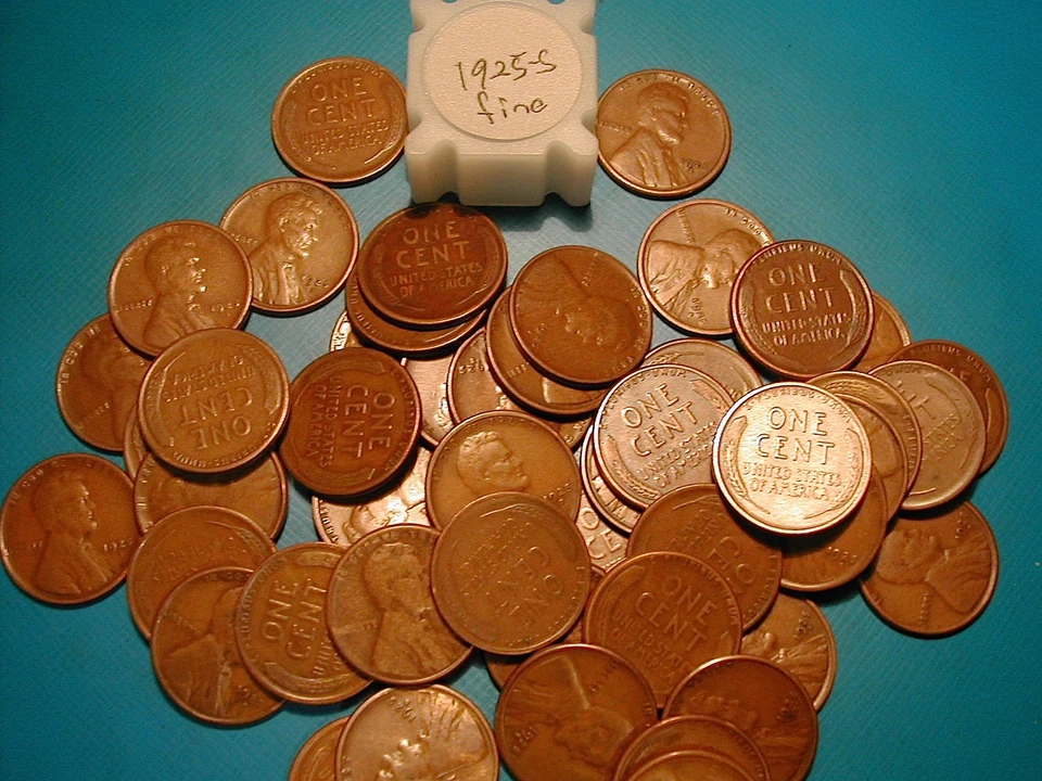 1925-S LINCOLN WHEAT CENT PENNY ROLL HIGH GRADE, all coins "FINE" LOW SALE PRICE - Image 1 of 1