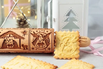 Nativity Embossing Rolling pin Custom cookie cutters Xmas cookies Cookie mold - Image 1 of 4
