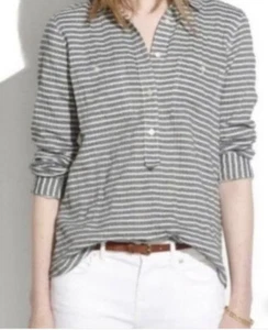 Madewell Gray Beloved Slip it On gestreiftes Shirt Kragen weiß grau Damen Small - Bild 1 von 10