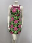 Lilly Pulitzer Dress Floral & Baroque Print Navy Green Pink & White Signed Sz. 0