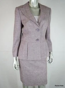 Traje Escada Falda Blazer Chaqueta Talla 8 10 M $2050 Púrpura Mezcla Algodón Tweed Trabajo - Imagen 1 de 11