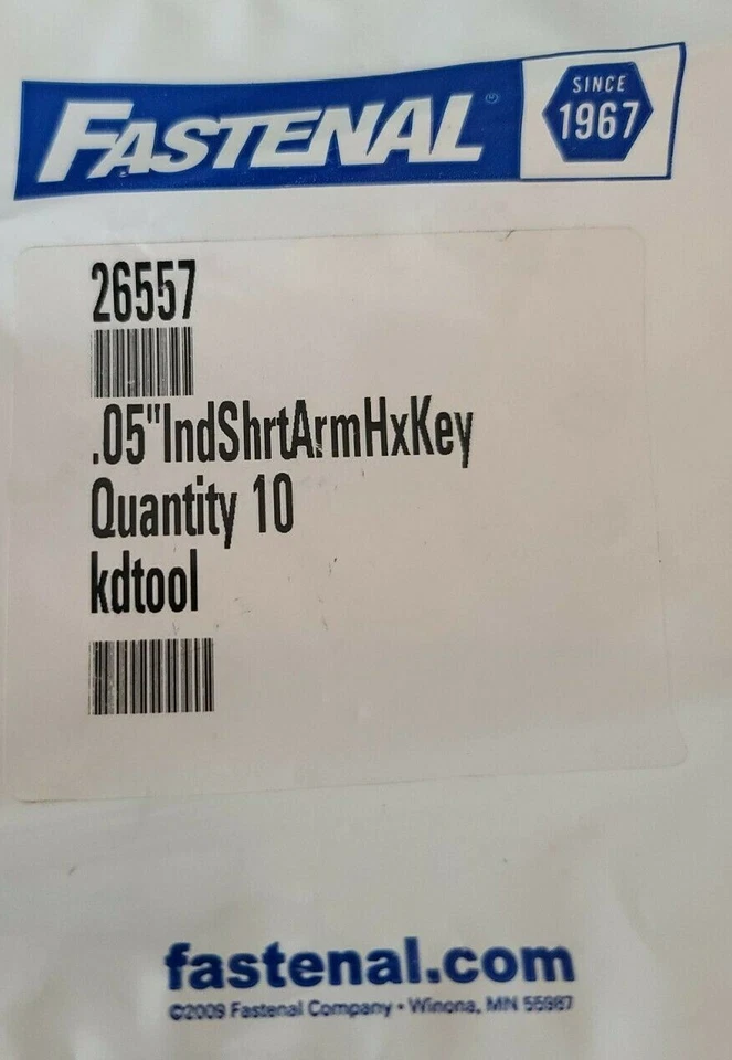 10pc Hex L-Key Allen Wrench .05" Short Arm- Fastenal Industrial  - Image 1 of 2