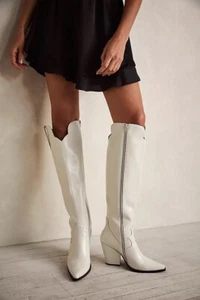 NEW FREE PEOPLE Sz 10 IRIS OVER THE KNEE WESTERN BOOT IN IVORY - Picture 1 of 3