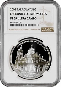 Paraguay 1 guarani 2005, NGC PF69 UC, "VI Ibero-America - Architecture"TopPop5/0 - Picture 1 of 2