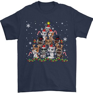 Christmas Cat Tree Funny Xmas Mens T-Shirt 100% Cotton