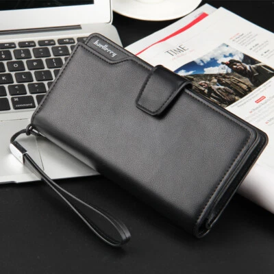 Cartera de cuero para hombre multi tarjeta de crédito gran capacidad cremallera bolso sin asas cartera muñeca Foto 1 de 4