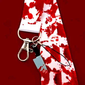 STABBY LANYARD blood knife charm horror halloween goth neck strap ID key ring 3J - Picture 1 of 4