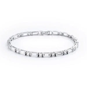 925 Sterling Silver Baguette Round Tennis Bracelet Delicate Black n white wow - Picture 1 of 3