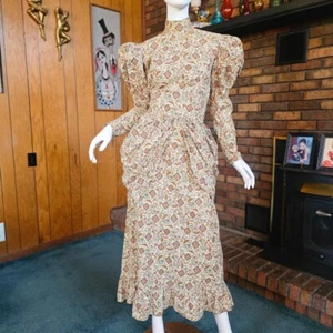 Vtg 70s Victorian Edwardian Prairie Pannier Bustle Mutton Slv Cosplay Dress S/M - Picture 1 of 10