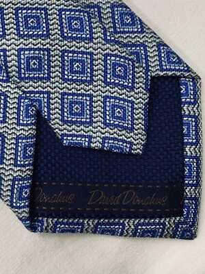 David Donahue Silk Neck Tie Vintage Textured Blue White Jacquard Luxury Italian - Image 1 of 4