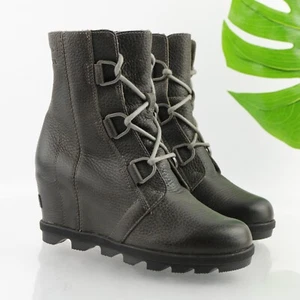 Sorel Women's Joan Of Arctic II Boot Size 7 Wedge Heel Lace Up Gray Leather Shoe - Picture 1 of 11