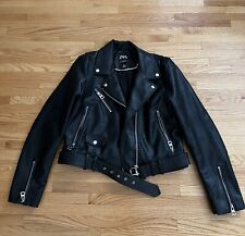 Women's Zara biker black Faux leather jacket Size L $159
