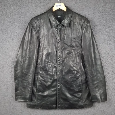 Vintage HUGO BOSS Leather Jacket Mens L Large 40 Black Soft Lambskin Nappa 90s - Image 1 of 4