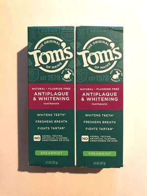 (2 Pack) Tom's Antiplaque Whitening Toothpaste Spearmint, FF, EXP 08/2027 - Image 1 of 2