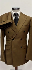 Brown copper houndstooth double breasted luxury wool suit - Picture 1 of 4