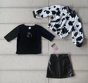 Analisa Vintage 3-Piece Cowgirl Outfit Jacket T-Shirt Skirt Black White Size 5 - Picture 1 of 2