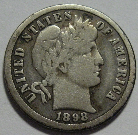 = 1898-O VG/FINE BARBER DIME, Better Grade, FREE Shipping Cover