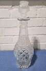 VINTAGE ● CRYSTAL CLEAR GLASS DECANTER ● WITH ROUND STOPPER ● DIAMOND PATTERN