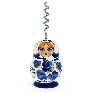 Flaschenöffner aus Holz mit blauen Blumen - Bild 1 von 2