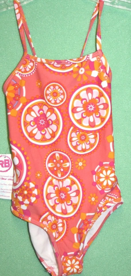 Traje de Baño Oso Resistente Rosa Medallón Naranja Traje de Baño Niñas Xback 1 PIEZA Foto 1 de 2