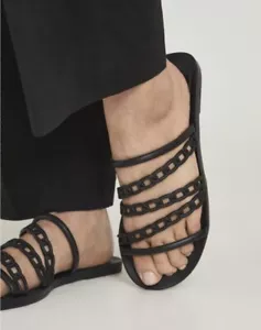 Reiss Magda Chain Detail Jelly Sandals Slides Black Flats Size 40| US 9- 9.5 - Picture 1 of 7