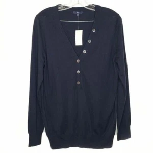 GAP NWT Men's Navy V-Neck Button Front Cotton Silk Blend Pullover Sweater Sz L - Picture 1 of 7