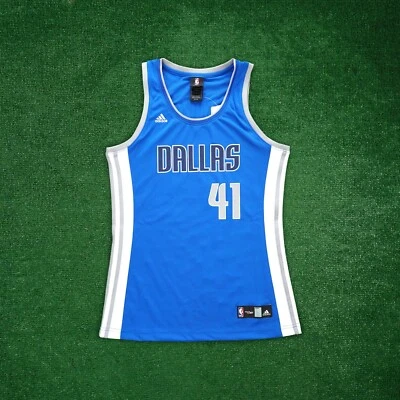 Camiseta deportiva oficial azul visitante Dirk Nowitzki Adidas Dallas Mavericks NBA para mujer Foto 1 de 4