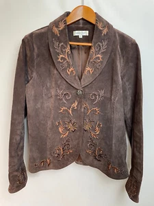 Coldwater Creek Leder Wildleder Jacke Gr. M braun bestickt Perlen Western - Bild 1 von 9