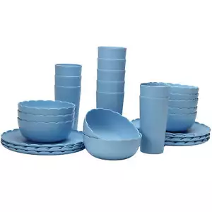 30-Piece Scalloped Plastic Dinnerware Set Dishwasher Safe Indoor Outdoor Use - Picture 1 of 7