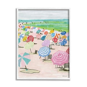 Stupell Industries Pastel Umbrella Filled Beach Watercolor Landscape, Stellar... - Picture 1 of 8