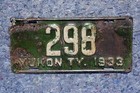 1933 YUKON TERRITORY License Plate # 298 - Original Paint & MFG Stamp