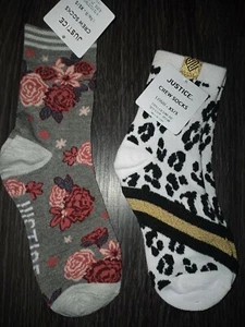 2 Justice crew socks new size xs/s pink logo & leopard - Picture 1 of 1