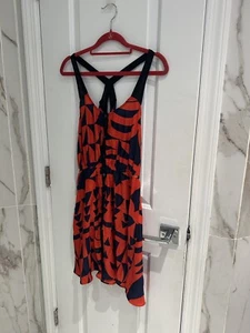 Silence + Noise Women’s Red Navy Blue Black Button Sun Shift Dress Size Medium - Picture 1 of 13