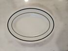4 Pyrex Vintage Oval Platters Plates Milk Glass Hunter Green Stripes 9.5” X  7”