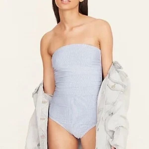J Crew Ruched Bandeau One Piece in Seersucker - Picture 1 of 9