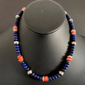 Sterling Silver Lapis Spiny Oyster Bead Necklace. 18 inch - Picture 1 of 12