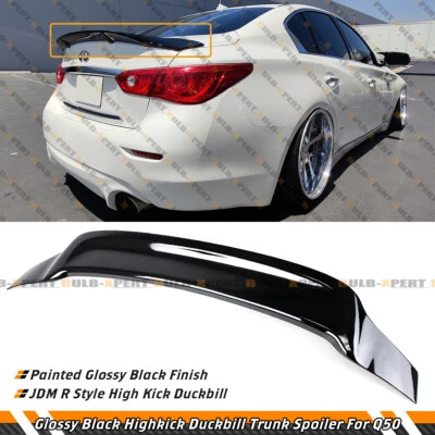 FOR 2014-2024 INFINITI Q50 R STYLE GLOSSY BLACK HIGH KICK DUCKBILL TRUNK SPOILER - Image 1 of 4