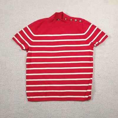 Talbots Red Mock Neck Sweater Large Petite Short Sleeve Button Shoulder Red - Image 1 of 4