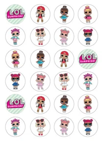 24 LOL Dolls 4cm round cupcake edible images - Picture 1 of 1