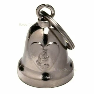 CHROME MOTORCYCLE HEART & PRAYING HANDS EMBOSSED LOGO KEY CHAIN SPIRIT BELL -DB4 - Picture 1 of 1